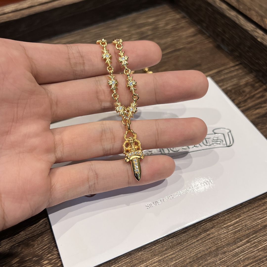 Chrome Hearts gold diamond sword pendant