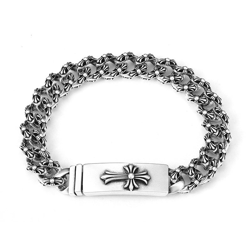 Chrome Hearts 925 Sterling silver Cross Motif Curb Chain Bracelet