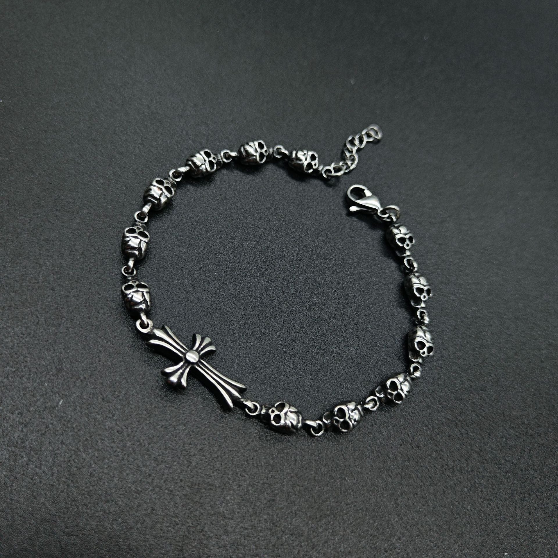 Chrome Hearts 925 Sterling silver cross flower skull splicing bracelet